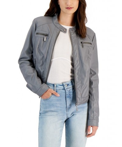 Juniors' Faux-Fur-Lined Moto Jacket Gray $20.99 Coats