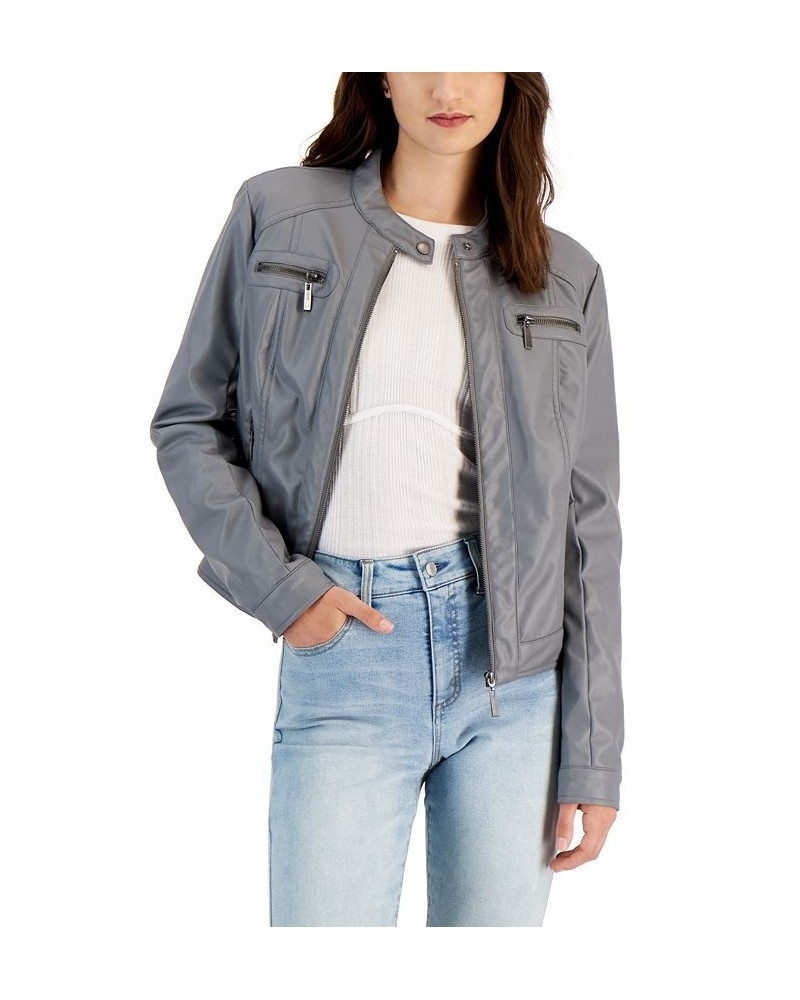 Juniors' Faux-Fur-Lined Moto Jacket Gray $20.99 Coats