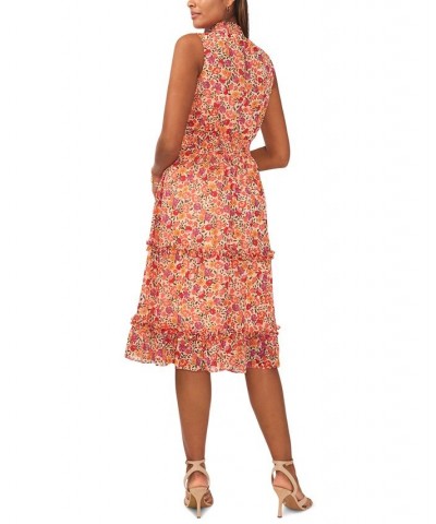 Women's Smocked Chiffon Ruffled Tiered Midi Dress Peach/multi $49.50 Dresses