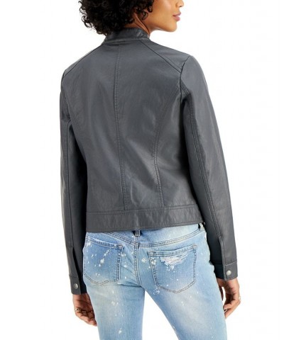 Juniors' Faux-Fur-Lined Moto Jacket Gray $20.99 Coats