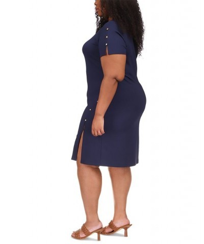 Plus Size Scuba Crepe Embellished Dress Midnight Blue $61.50 Dresses