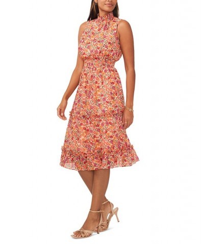 Women's Smocked Chiffon Ruffled Tiered Midi Dress Peach/multi $49.50 Dresses