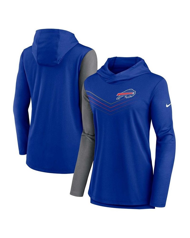 Women's Royal Heathered Charcoal Buffalo Bills Chevron Hoodie Performance Long Sleeve T-shirt Royal $33.75 Tops