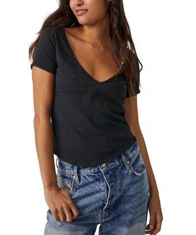 Women's Sunny Days Ahead V-Neck Cotton T-Shirt Black $28.32 Tops