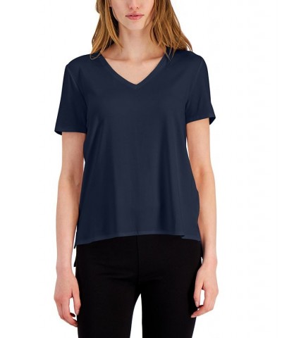 Women's V-Neck T-Shirt Blue $15.39 Tops