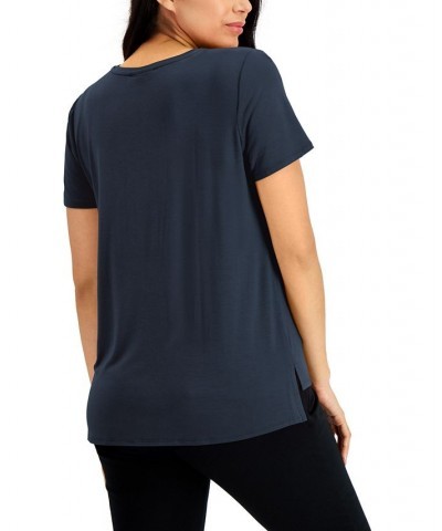 Women's V-Neck T-Shirt Blue $15.39 Tops