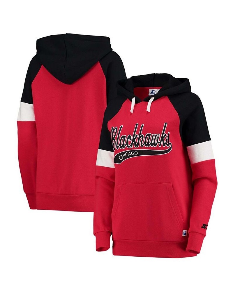 Women's Red-Black Chicago Blackhawks Shutout Raglan Pullover Hoodie Red-Black $28.70 Sweatshirts