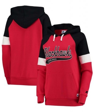 Women's Red-Black Chicago Blackhawks Shutout Raglan Pullover Hoodie Red-Black $28.70 Sweatshirts