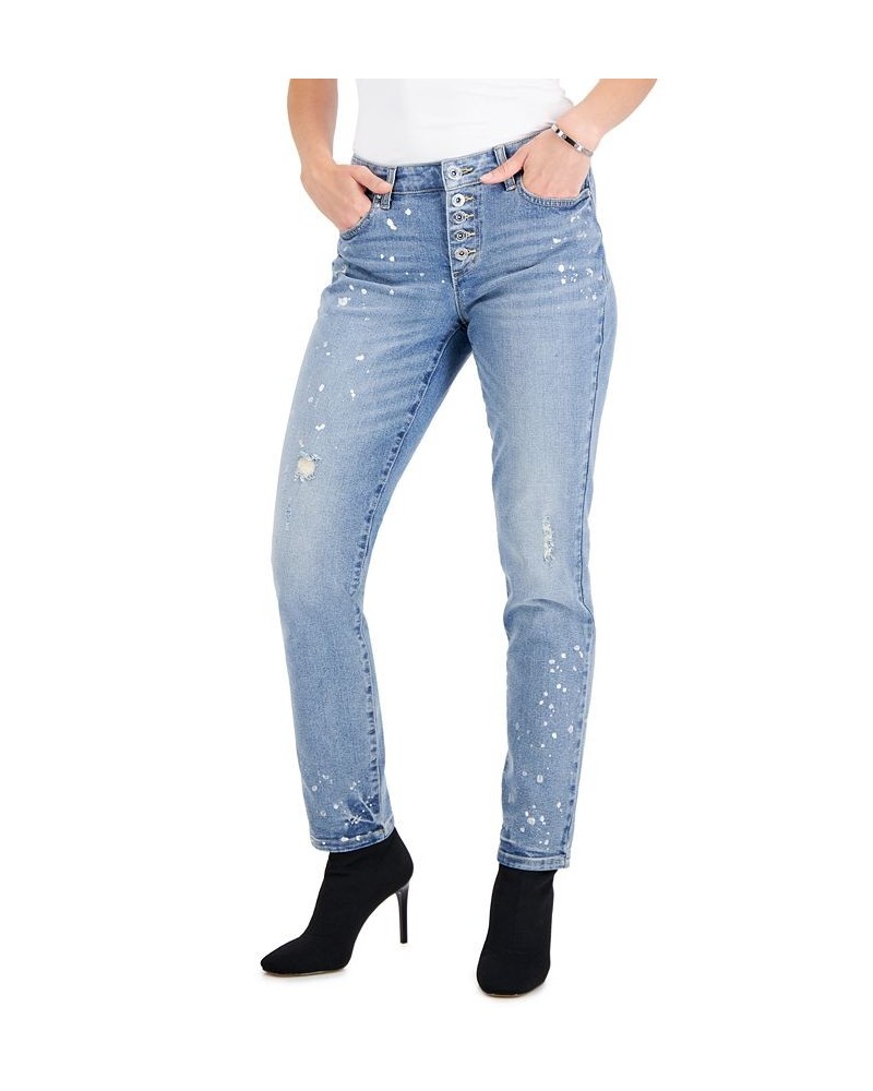 Women's Paint-Splatter Mid-Rise Straight-Leg Pants Medium Indigo $17.04 Jeans