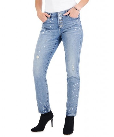 Women's Paint-Splatter Mid-Rise Straight-Leg Pants Medium Indigo $17.04 Jeans