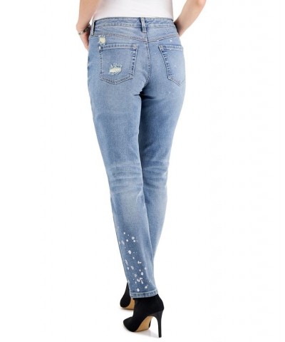 Women's Paint-Splatter Mid-Rise Straight-Leg Pants Medium Indigo $17.04 Jeans