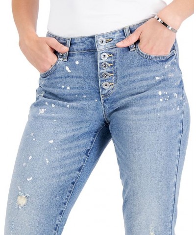 Women's Paint-Splatter Mid-Rise Straight-Leg Pants Medium Indigo $17.04 Jeans