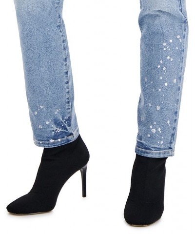 Women's Paint-Splatter Mid-Rise Straight-Leg Pants Medium Indigo $17.04 Jeans