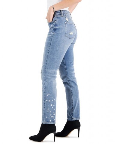 Women's Paint-Splatter Mid-Rise Straight-Leg Pants Medium Indigo $17.04 Jeans