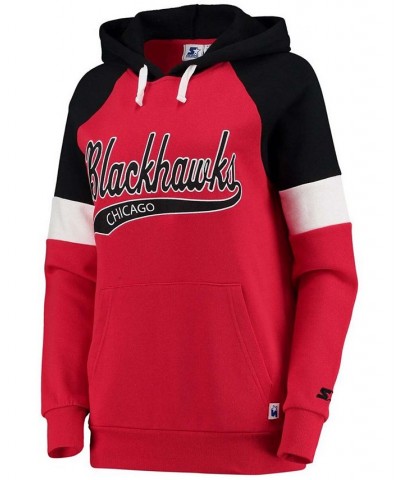 Women's Red-Black Chicago Blackhawks Shutout Raglan Pullover Hoodie Red-Black $28.70 Sweatshirts