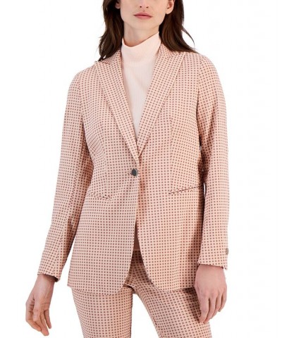 Women's Printed Tech Stretch Single-Button Blazer Peach Blossom Multi $38.64 Jackets