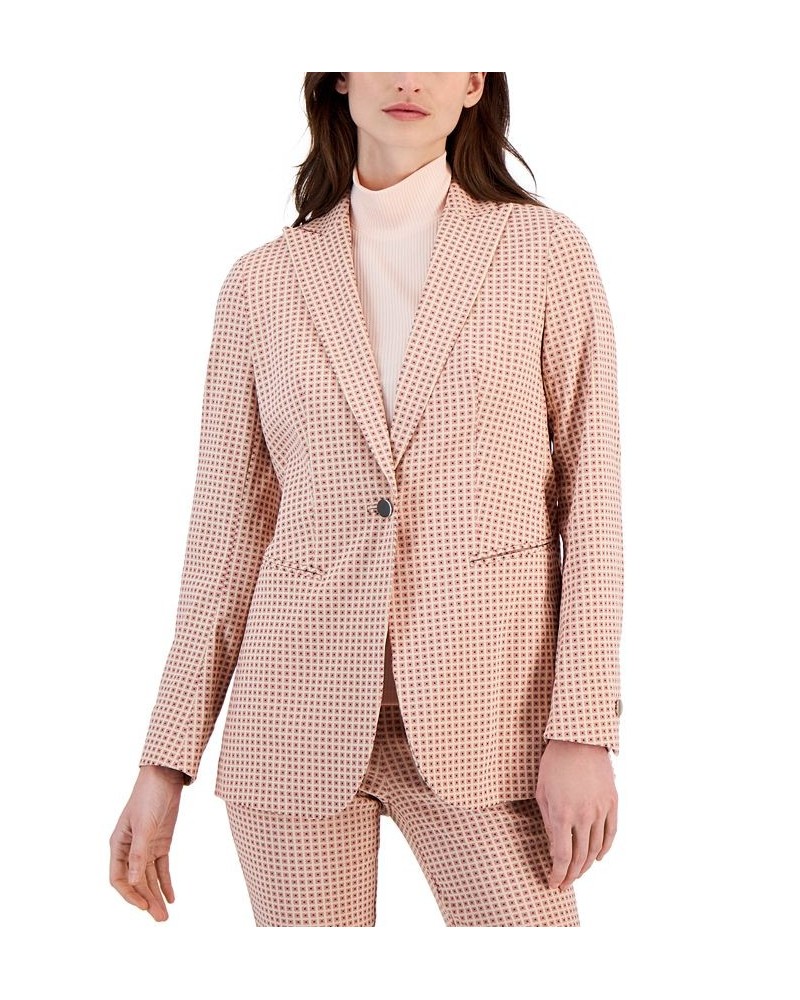 Women's Printed Tech Stretch Single-Button Blazer Peach Blossom Multi $38.64 Jackets