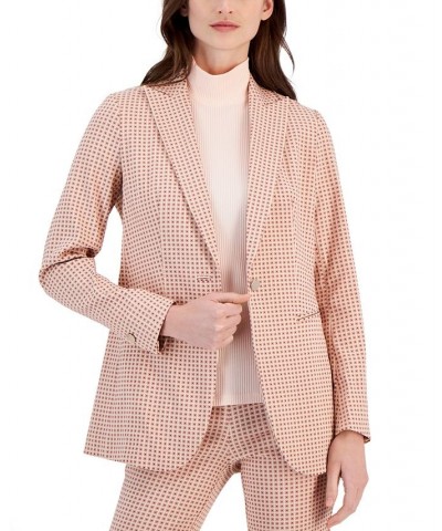 Women's Printed Tech Stretch Single-Button Blazer Peach Blossom Multi $38.64 Jackets