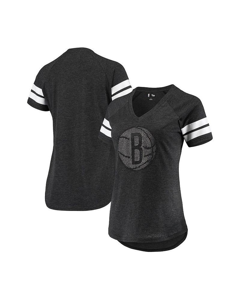 Women's Black Brooklyn Nets Triple Double Rhinestone Tri-Blend V-Neck T-shirt Black $26.99 Tops