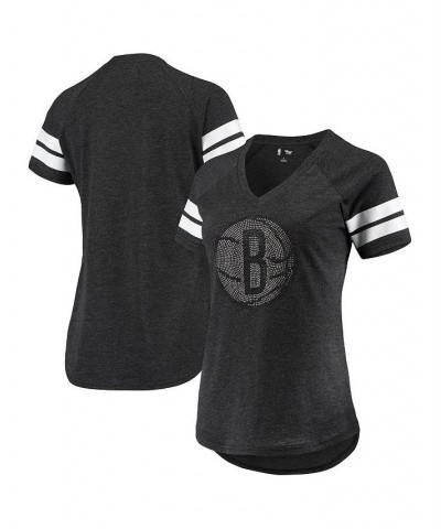 Women's Black Brooklyn Nets Triple Double Rhinestone Tri-Blend V-Neck T-shirt Black $26.99 Tops