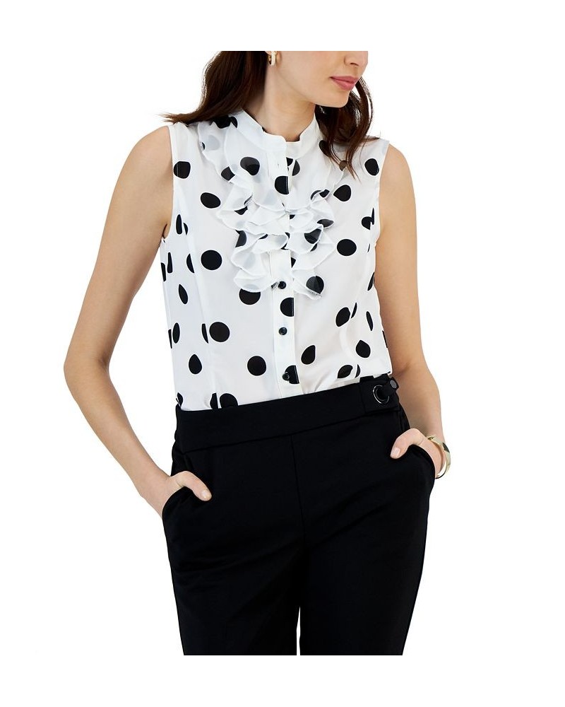 Petite Sleeveless Polka-Dot Ruffled Blouse Lily White $40.29 Tops