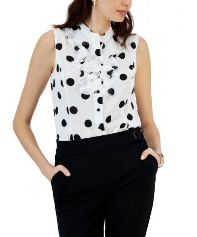 Petite Sleeveless Polka-Dot Ruffled Blouse Lily White $40.29 Tops