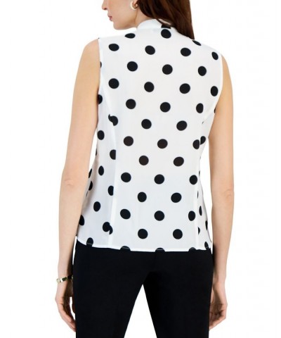 Petite Sleeveless Polka-Dot Ruffled Blouse Lily White $40.29 Tops