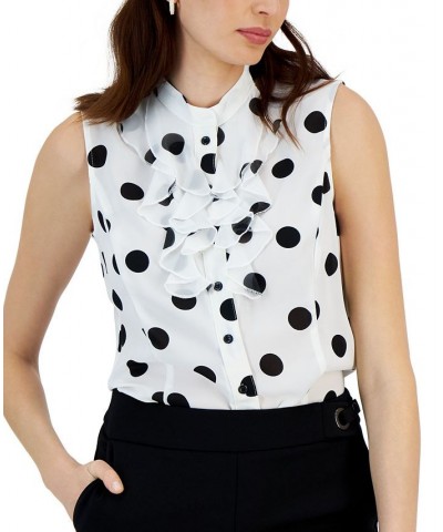 Petite Sleeveless Polka-Dot Ruffled Blouse Lily White $40.29 Tops