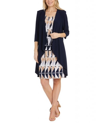 Women's Jacket & Printed Necklace Dress Navy/Taupe $34.88 Dresses