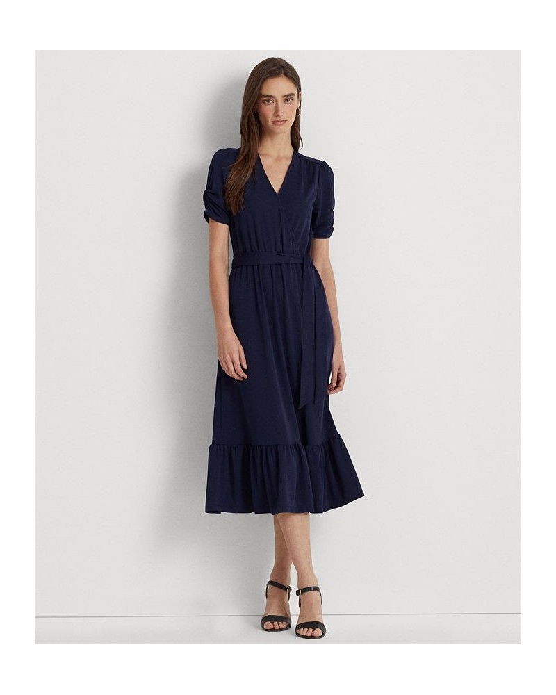 Women's Belted Stretch Jersey Surplice Dress French Navy $70.00 Dresses