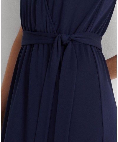 Women's Belted Stretch Jersey Surplice Dress French Navy $70.00 Dresses