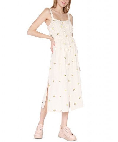 Women's Sleeveless Button-Front Cami Midi Dress Cream Flower Buds $17.15 Dresses