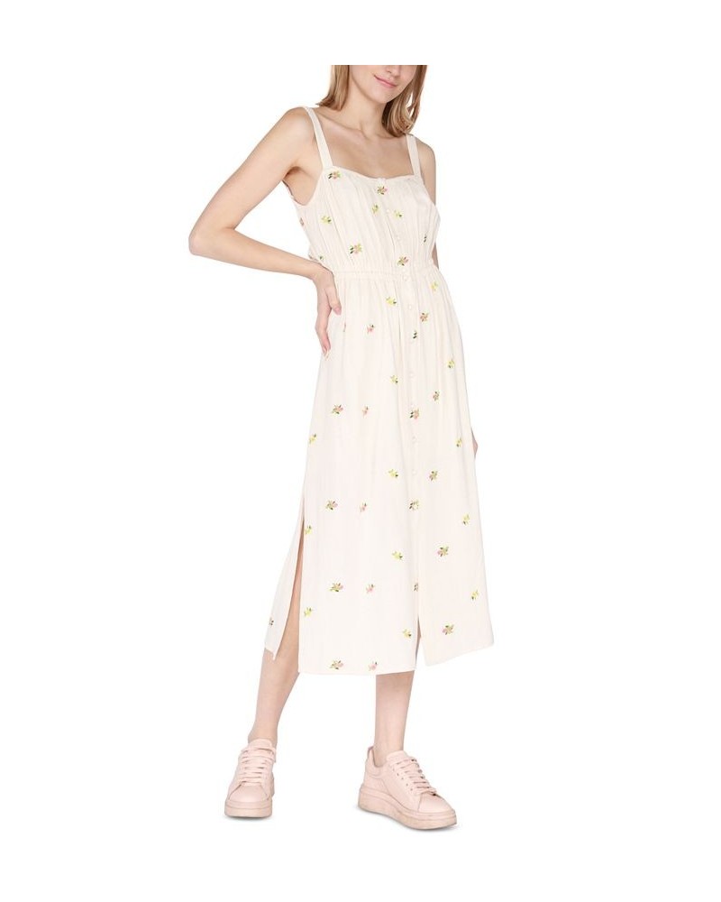 Women's Sleeveless Button-Front Cami Midi Dress Cream Flower Buds $17.15 Dresses