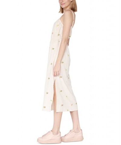 Women's Sleeveless Button-Front Cami Midi Dress Cream Flower Buds $17.15 Dresses