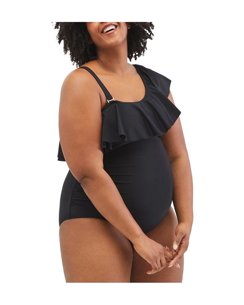 Plus Size Ruffle Front UPF 50+ One-Piece Swimsuit Black $26.66 Swimsuits