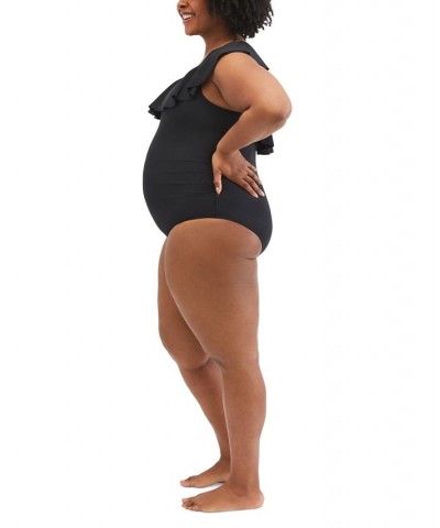 Plus Size Ruffle Front UPF 50+ One-Piece Swimsuit Black $26.66 Swimsuits