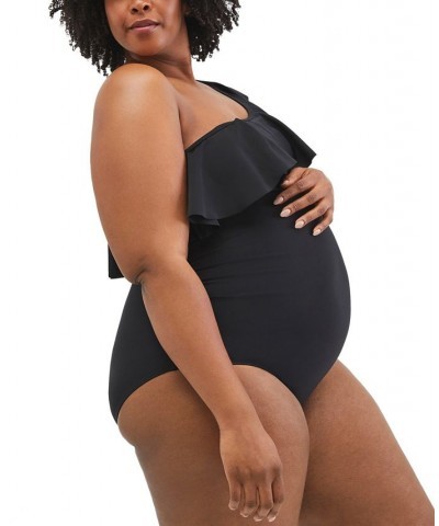 Plus Size Ruffle Front UPF 50+ One-Piece Swimsuit Black $26.66 Swimsuits