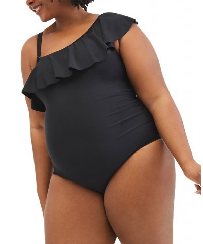 Plus Size Ruffle Front UPF 50+ One-Piece Swimsuit Black $26.66 Swimsuits