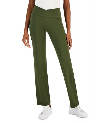 Petite Criss-Cross-Waistband Flare-Leg Pant Green $10.23 Pants