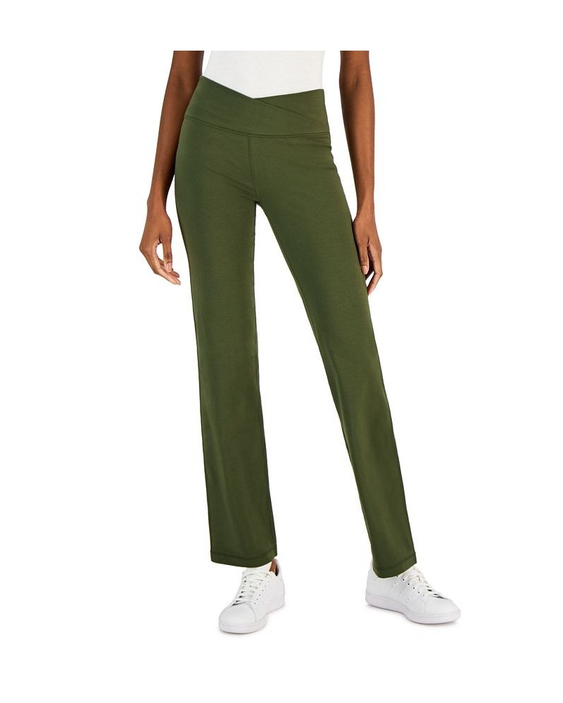 Petite Criss-Cross-Waistband Flare-Leg Pant Green $10.23 Pants