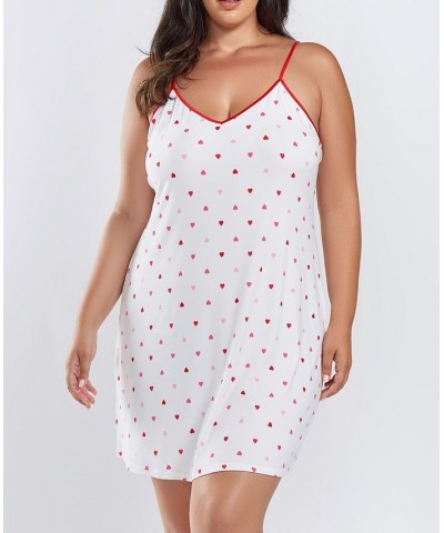 Kyley Plus Size Heart Print Pull Over Chemise with Adjustable Straps White-Red $26.50 Sleepwear