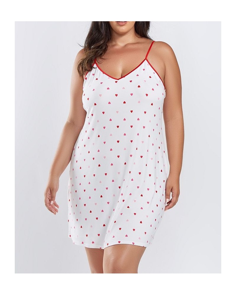 Kyley Plus Size Heart Print Pull Over Chemise with Adjustable Straps White-Red $26.50 Sleepwear