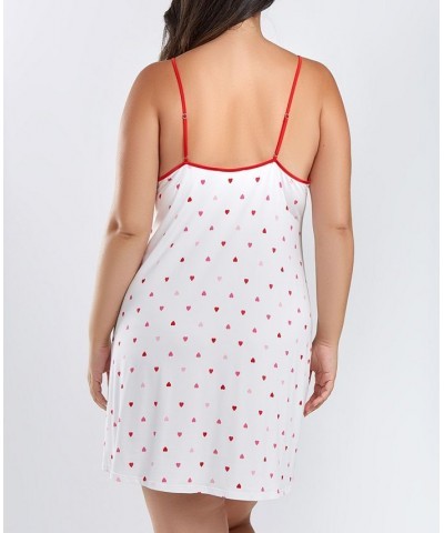 Kyley Plus Size Heart Print Pull Over Chemise with Adjustable Straps White-Red $26.50 Sleepwear