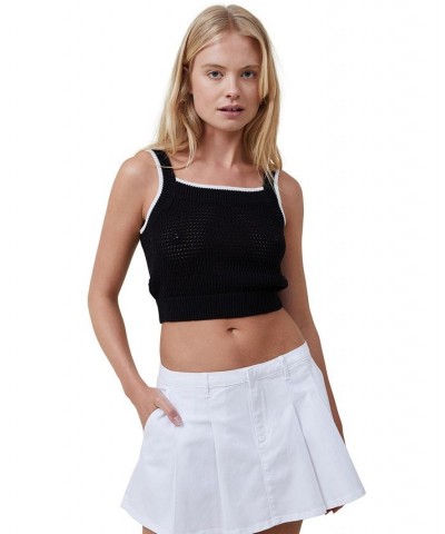 Women's Crochet Tipping Crop Tank Top Black $23.99 Tops