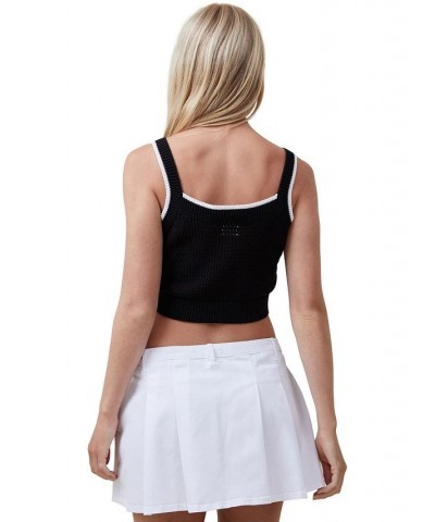 Women's Crochet Tipping Crop Tank Top Black $23.99 Tops