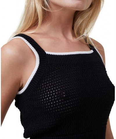 Women's Crochet Tipping Crop Tank Top Black $23.99 Tops