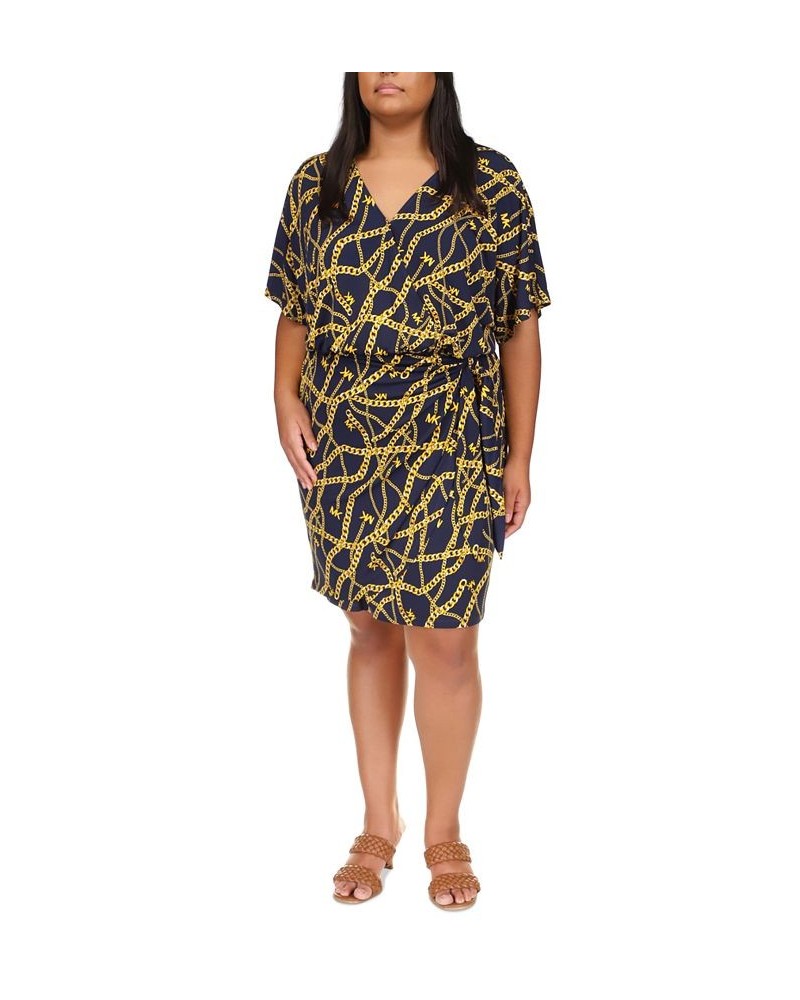 Plus Size Printed Faux-Wrap Dress Dark Blue $46.00 Dresses