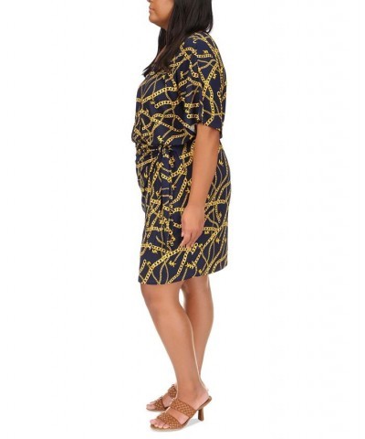 Plus Size Printed Faux-Wrap Dress Dark Blue $46.00 Dresses