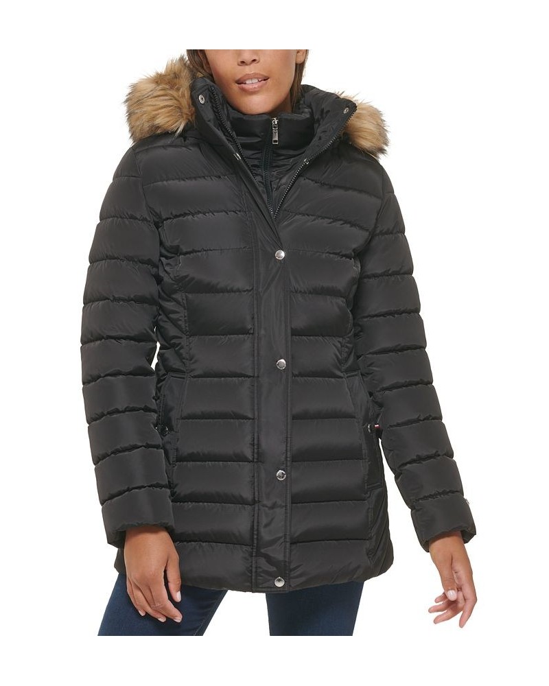 Petite Faux-Fur-Trim Hooded Puffer Coat Black $48.00 Coats