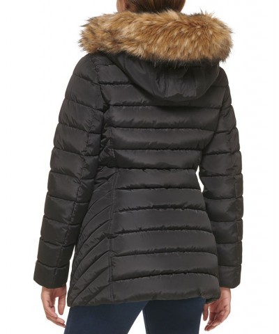 Petite Faux-Fur-Trim Hooded Puffer Coat Black $48.00 Coats